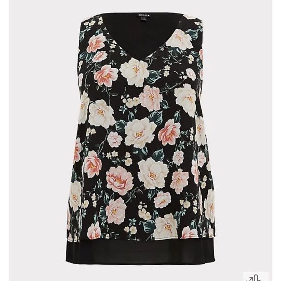 Torrid Black Floral Chiffon Double Layer Tank Top - Picture 4 of 6